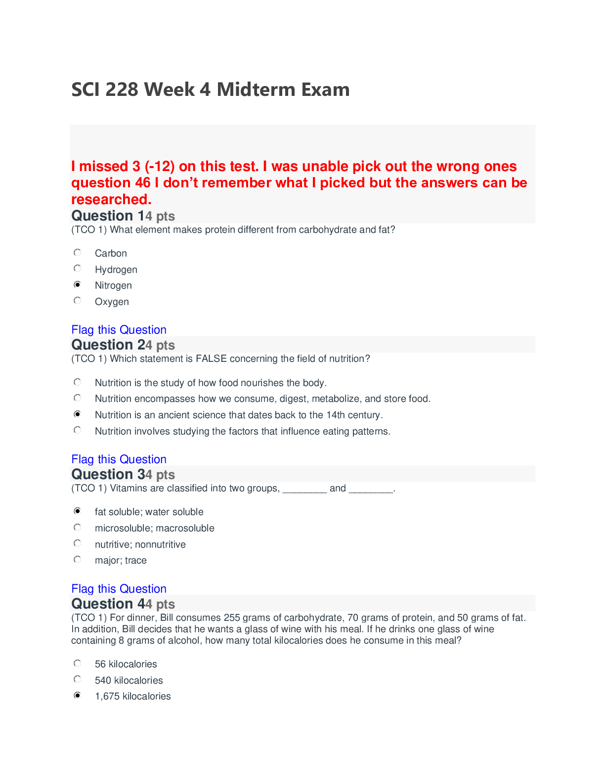 Preview image for SCI 228 Week 4 Midterm Exam (Questions and Answers)